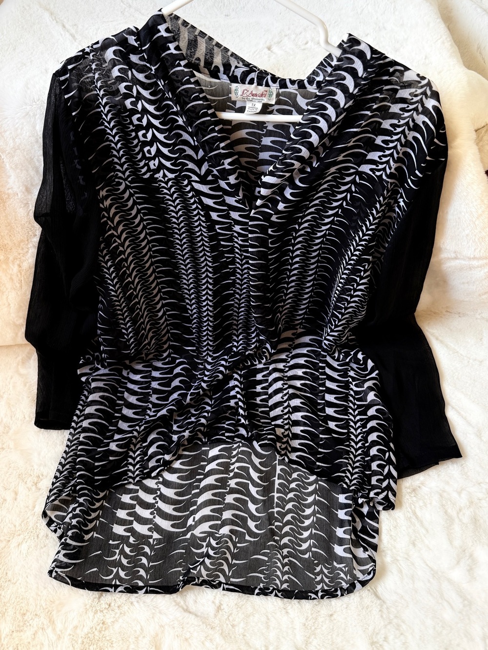 Chiffon Overlay Black & White Patterned Women’s Top